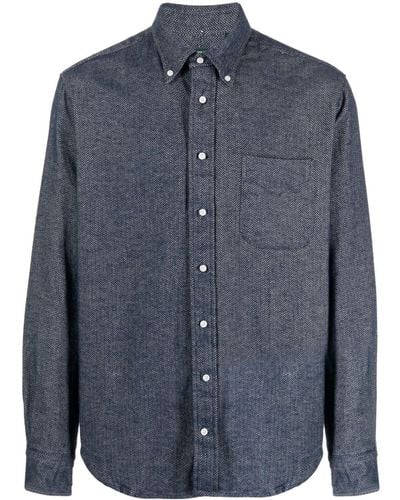 Gitman Vintage Flanellhemd mit Fischgrätenmuster - Blau