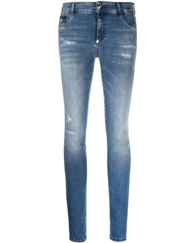 Philipp Plein Jeans skinny con ricamo Skull - Blu