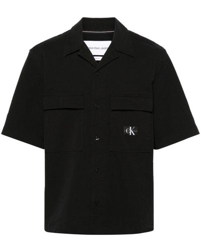 Calvin Klein Logo-patch Seersucker Shirt - Black