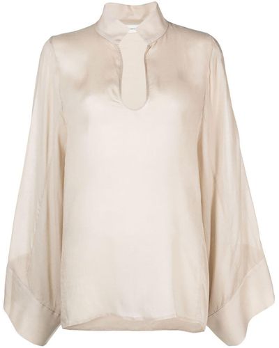 By Malene Birger Long-sleeve Scoop-neck Blouse - Natural