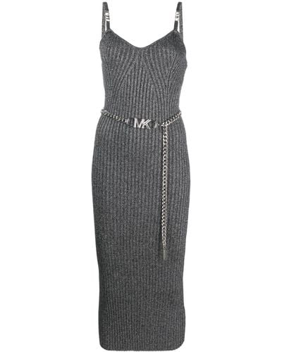 MICHAEL Michael Kors Ribbed-knit Midi Dress - Grey