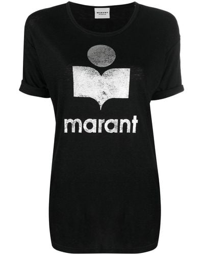 Isabel Marant ロゴ リネンtシャツ - ブラック