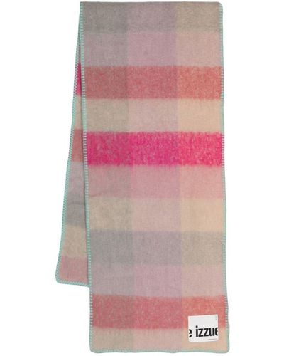 Izzue Check-print Logo-patch Scarf - Pink