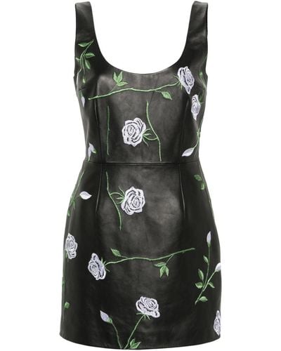 Magda Butrym Floral-embroidered Leather Mini Dress - Black