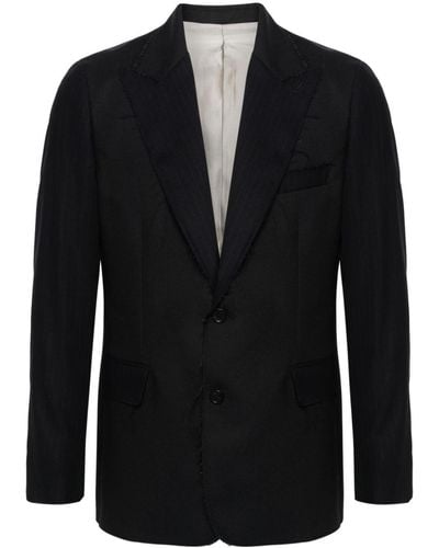 Eraldo Frayed Pinstriped Wool Blazer - Black