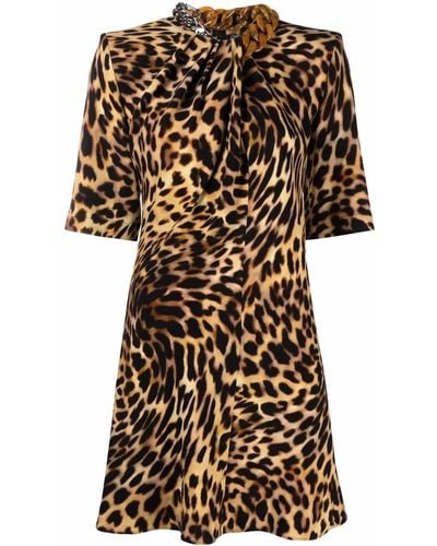 Stella McCartney Chain-embellished Neck Leopard Print Dress - Natural
