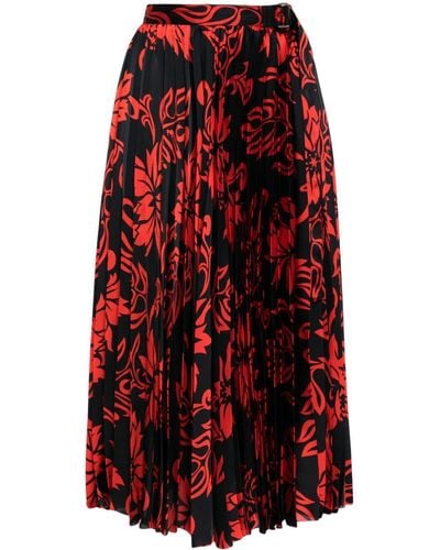 Sacai Floral-print Pleated Midi Skirt - Red