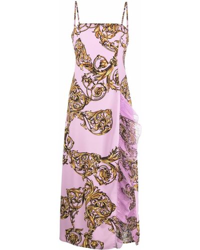Versace Regalia Baroque Print Draped Dress - Purple