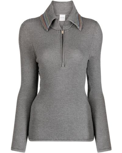 Paul Smith Signature Stipe Short-zip Sweater - Gray