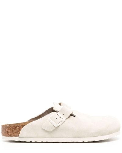Birkenstock Buckled Suede Leather Slippers - White