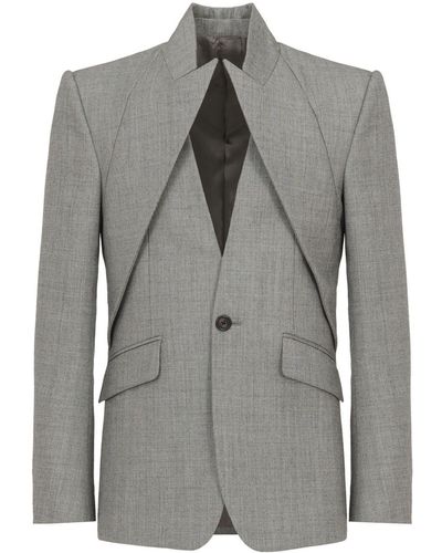 Alexander McQueen Silver Twisted Lapel Single-breasted Jacket - Gray