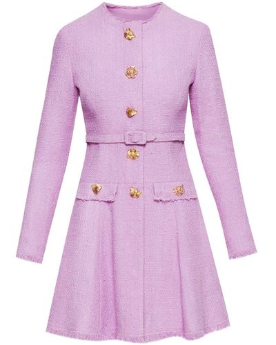 Oscar de la Renta Floral Button-detail Tweed Minidress - Purple