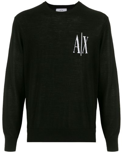 Armani Exchange Intarsien-Pullover mit Logo - Schwarz