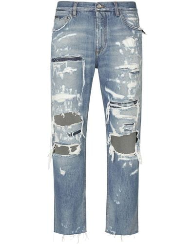 Dolce & Gabbana Straight Jeans With Rips - Blue