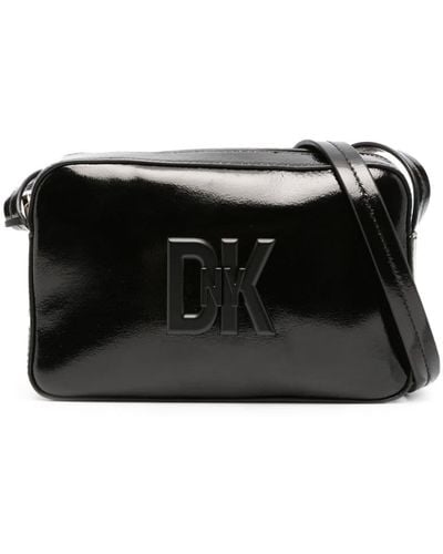 DKNY Sac à bandoulière en cuir à plaque logo - Noir