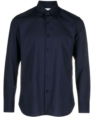 PT Torino Straight-point Collar Wool Shirt - Blue