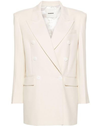 Sandro Double-breasted Twill Blazer - Natural