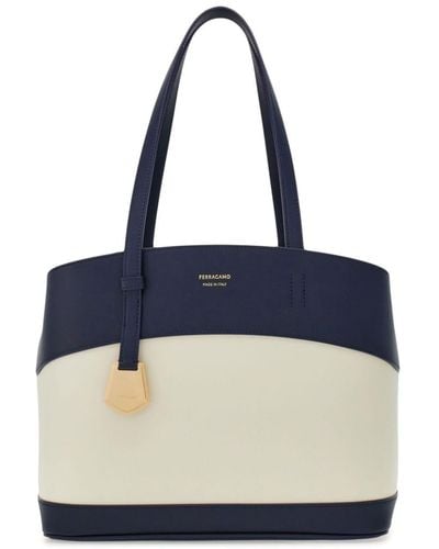 Ferragamo Small Charming Logo-print Leather Tote Bag - Blue