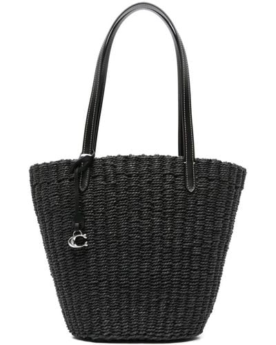 COACH Small Straw Tote Bag - Black