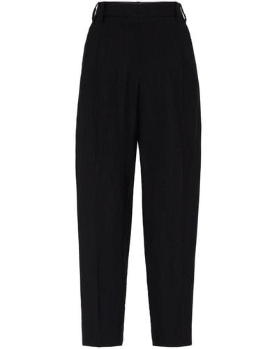 Brunello Cucinelli High-waisted Pleated Cropped Trousers - Black