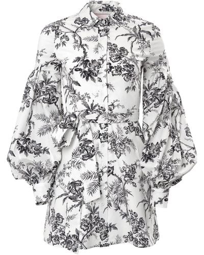 Carolina Herrera Botanical-toile Puff-sleeve Shirt Dress - Grey