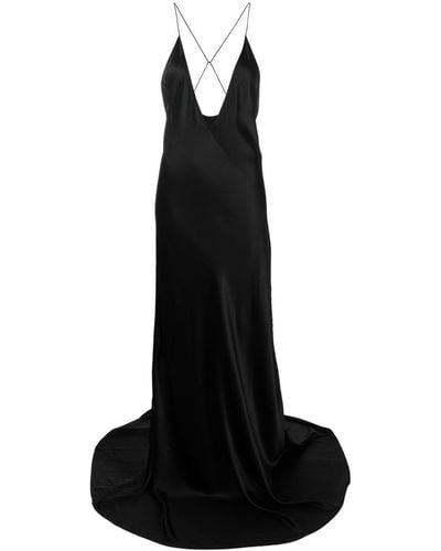 Saint Laurent V-neck Silk Gown - Black