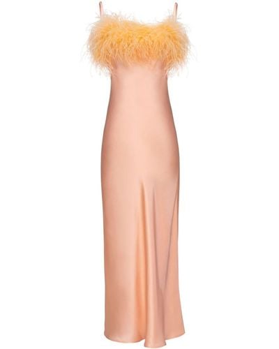 Sleeper Boheme Feather-trim Satin Dress - Orange