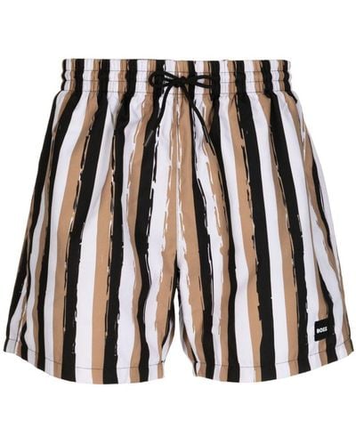 BOSS Fyn Striped Swim Shorts - Black
