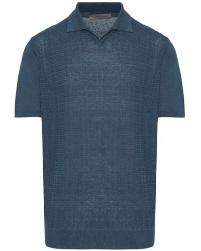 Corneliani Textured-finish Cotton Polo Shirt - Blue