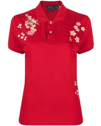 Polo Ralph Lauren Blossom-embroidery Short-sleeved Polo Shirt - Red