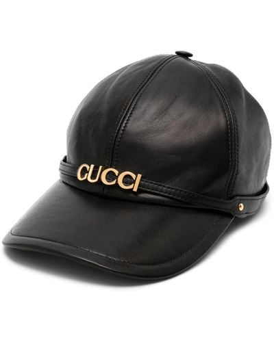 Gucci Logo-lettering Leather Cap - Women's - Cotton/lamb Skin/polyester - Black