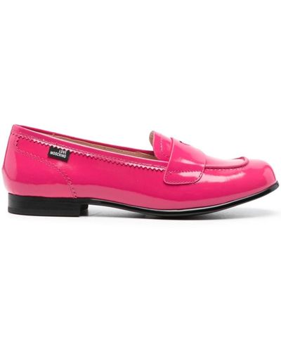 Love Moschino High-shine Leather Loafers - Pink