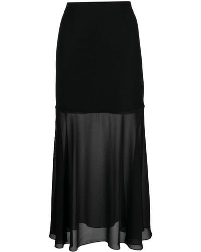 Lardini Sheer-panel Wool Midi Skirt - Black