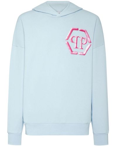 Philipp Plein Hoodie en coton à logo brodé - Bleu