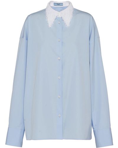 Prada Fringed-collar Shirt - Blue