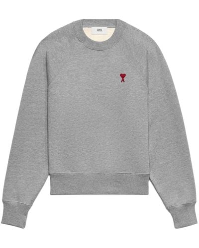 Ami Paris Logo-embroidered Organic-cotton Sweatshirt - Gray