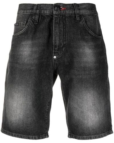 Philipp Plein Washed Denim Shorts - Grey