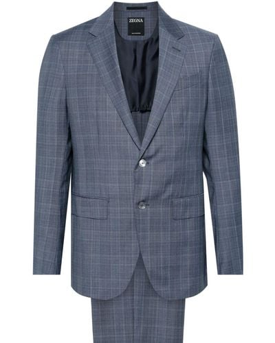 Zegna Checked Single-breasted Suit - Blue