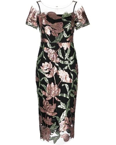Marchesa Sequin-embellished Short-sleeve Midi Dress - Zwart