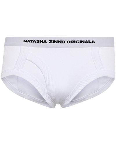 Natasha Zinko Logo-waistband Stretch-cotton Briefs - White