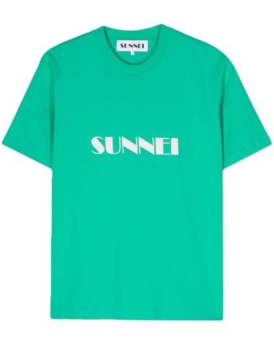 Sunnei T-shirt en coton biologique à logo imprimé - Vert