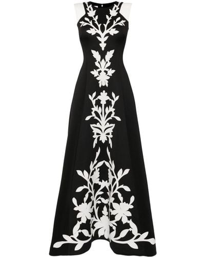 Saiid Kobeisy Floral-embroidered Neoprene Gown - Black