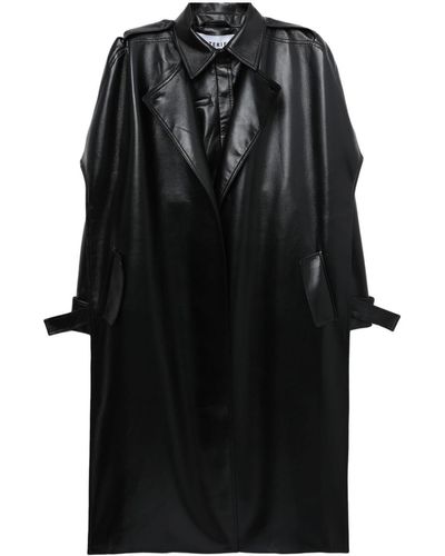 Matériel Layered Faux Leather Trench Coat - Black