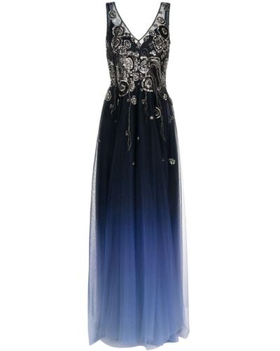 Saiid Kobeisy Gradient-effect Beaded Tulle Gown - Blue