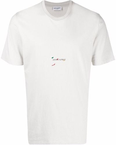 Saint Laurent Camiseta con estampado del logo en el pecho - Blanco