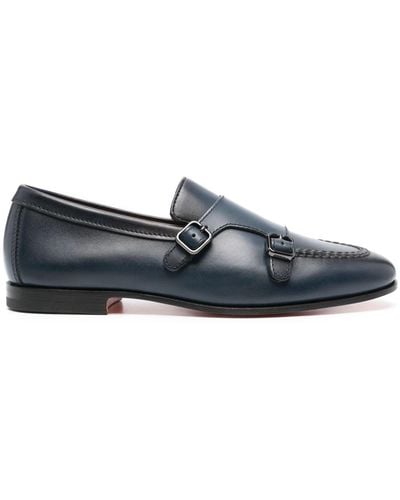 Santoni Double-buckle Leather Monk Shoes - Blue
