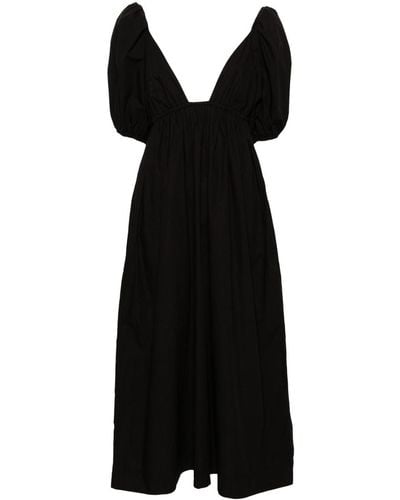 Ganni Popeline-Kleid mit V-Ausschnitt - Schwarz