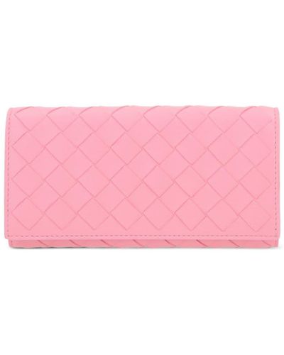 Bottega Veneta Continental Intrecciato Leather Wallet - Pink