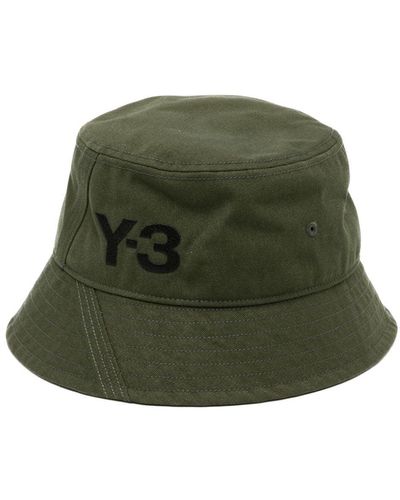 Y-3 Logo-print Decorative-stitching Bucket Hat - Green