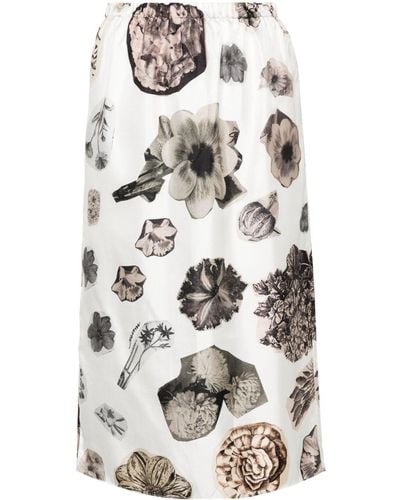 Marni Floral-print Silk Skirt - White